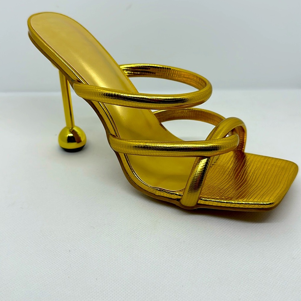 Gold Ankle Strap Stiletto High Heel Sandals